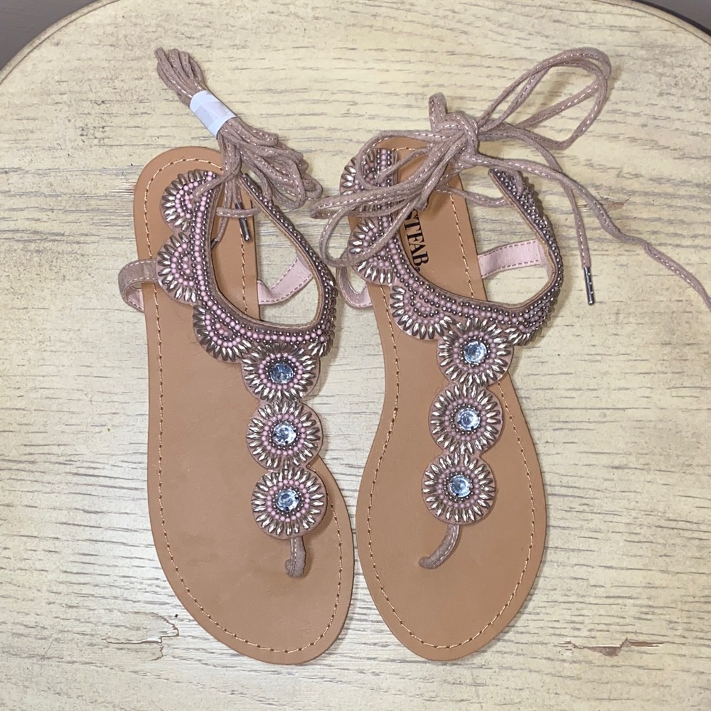 JustFab Beaded Tan Sandals